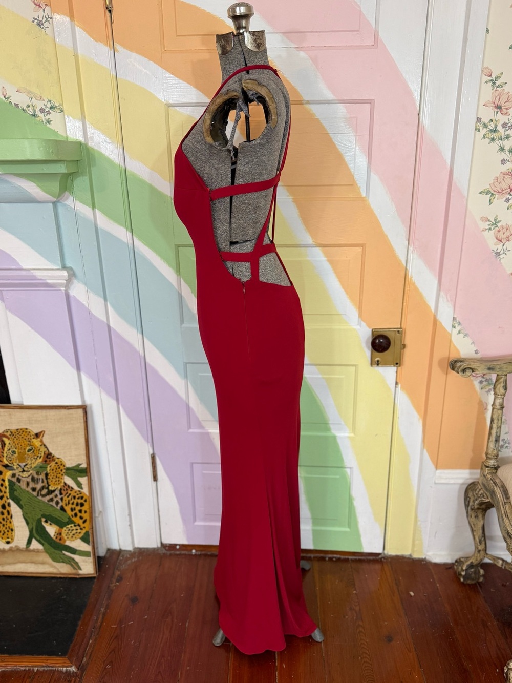 Vintage JVN by Jovani Red Strappy Back Mermaid Formal Prom Evening Gown Sz 4 🧡🍄 - Picture 5 of 12